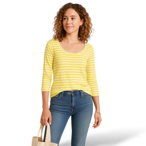 J. Crew Painter Zip Tee in Sunny Yellow Stripe - Picture 1 of 10